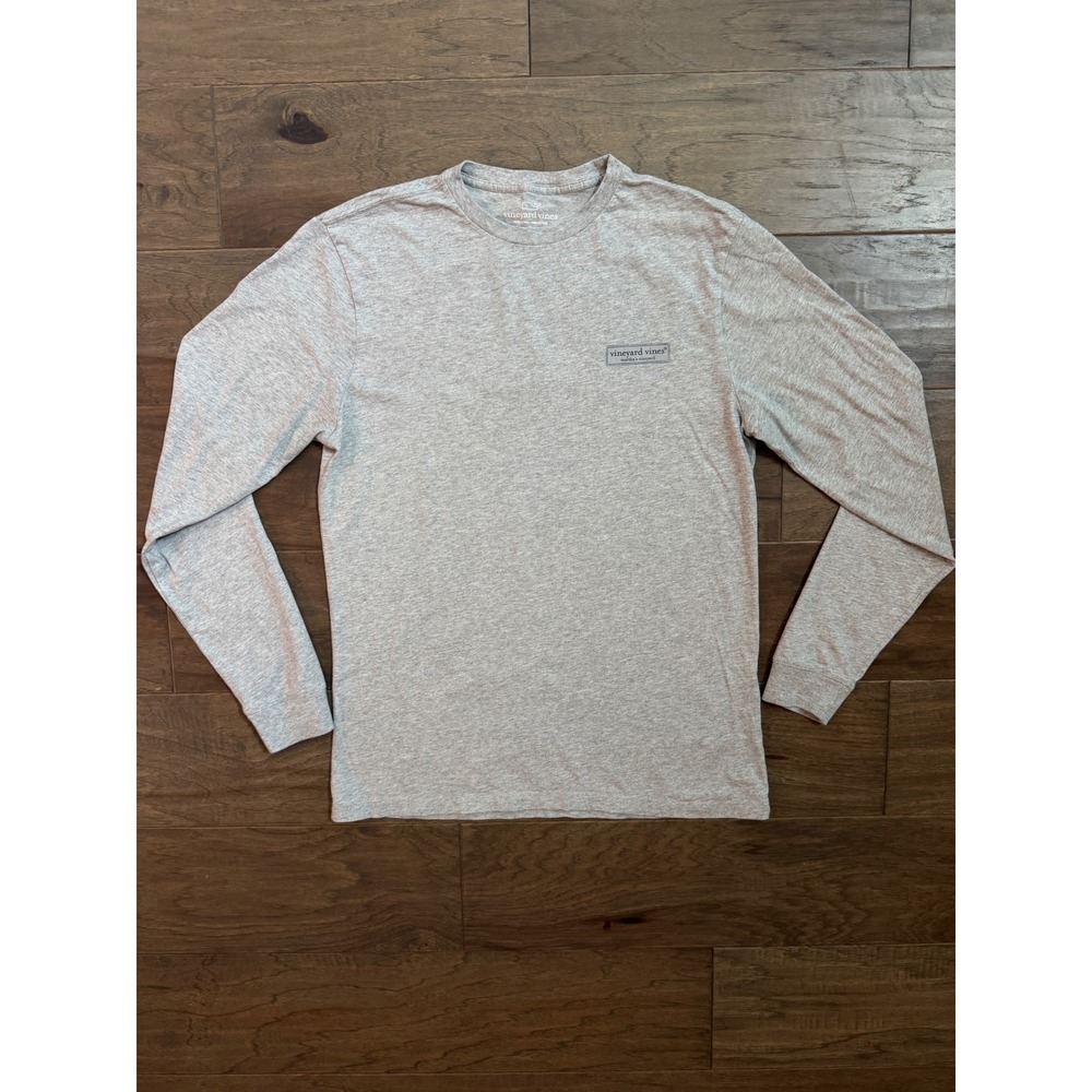 Vineyard Vines Mens Small Gray Long Sleeve Box Logo Graphic T-Shirt Cotton Tee